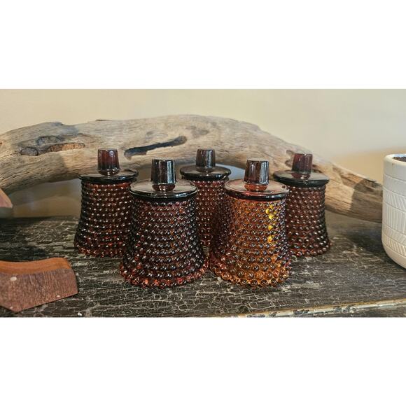 Handcrafted 1976 Walnut Candelabra with Amber Hobnail Candle Votives - Picture 5 of 7